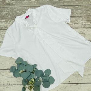 Vince Camuto Satin Tie Neck Short Sleeve Blouse